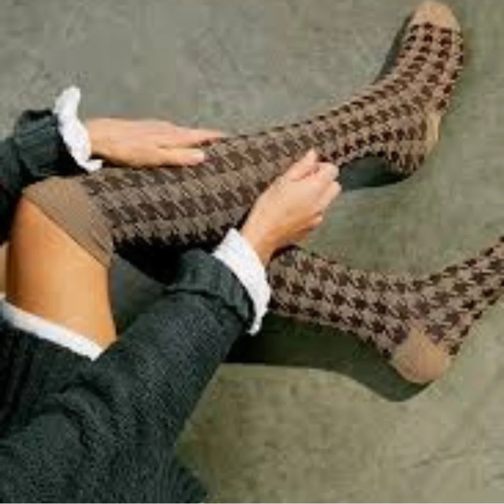 Hounds Tooth Over the Knee Sock - Chartreuse